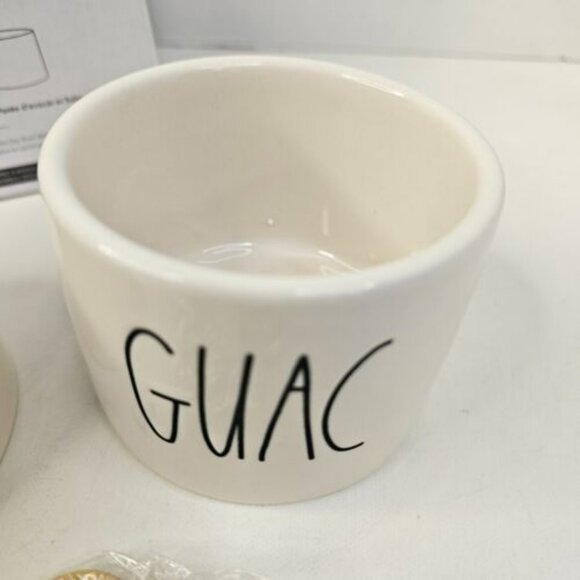 Rae Dunn Guacamole And Salsa Bowl Set Ceramic Dip Bowls 2 Bamboo Spoons - Picture 3 of 12